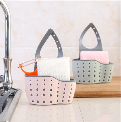 Adjustable double sink hanging bag drain basket