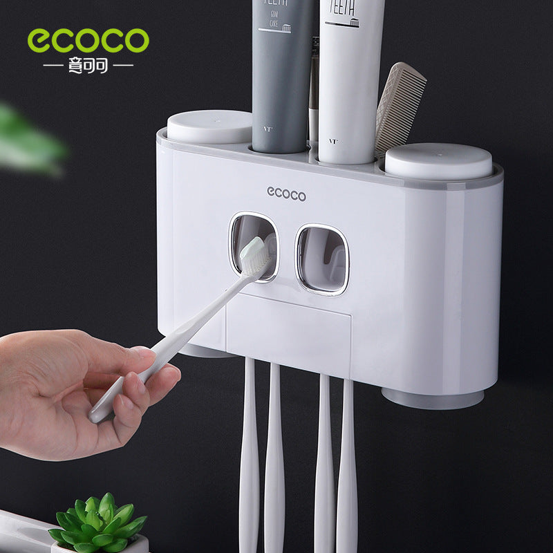 ECOCO Wall-mount Toothbrush Holder with Auto Squeezing Toothpaste Dispenser