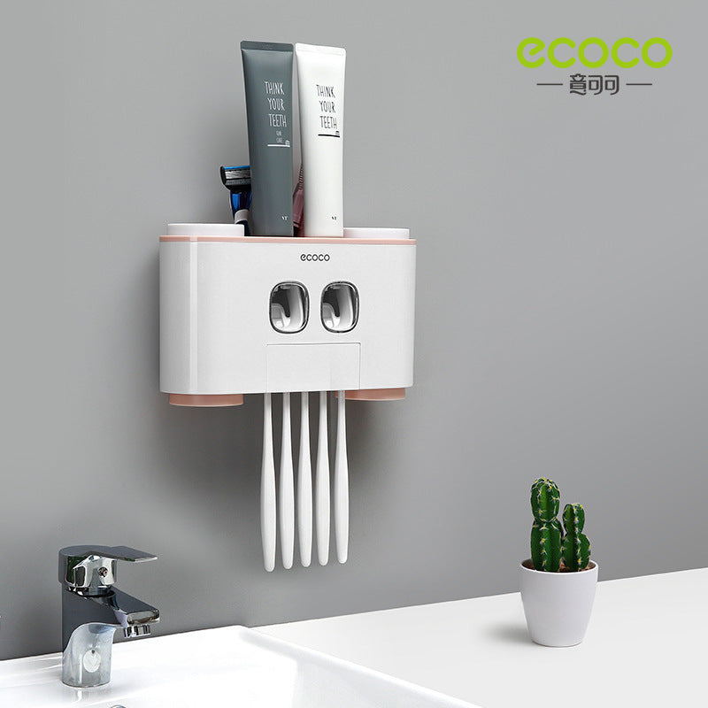 ECOCO Wall-mount Toothbrush Holder with Auto Squeezing Toothpaste Dispenser